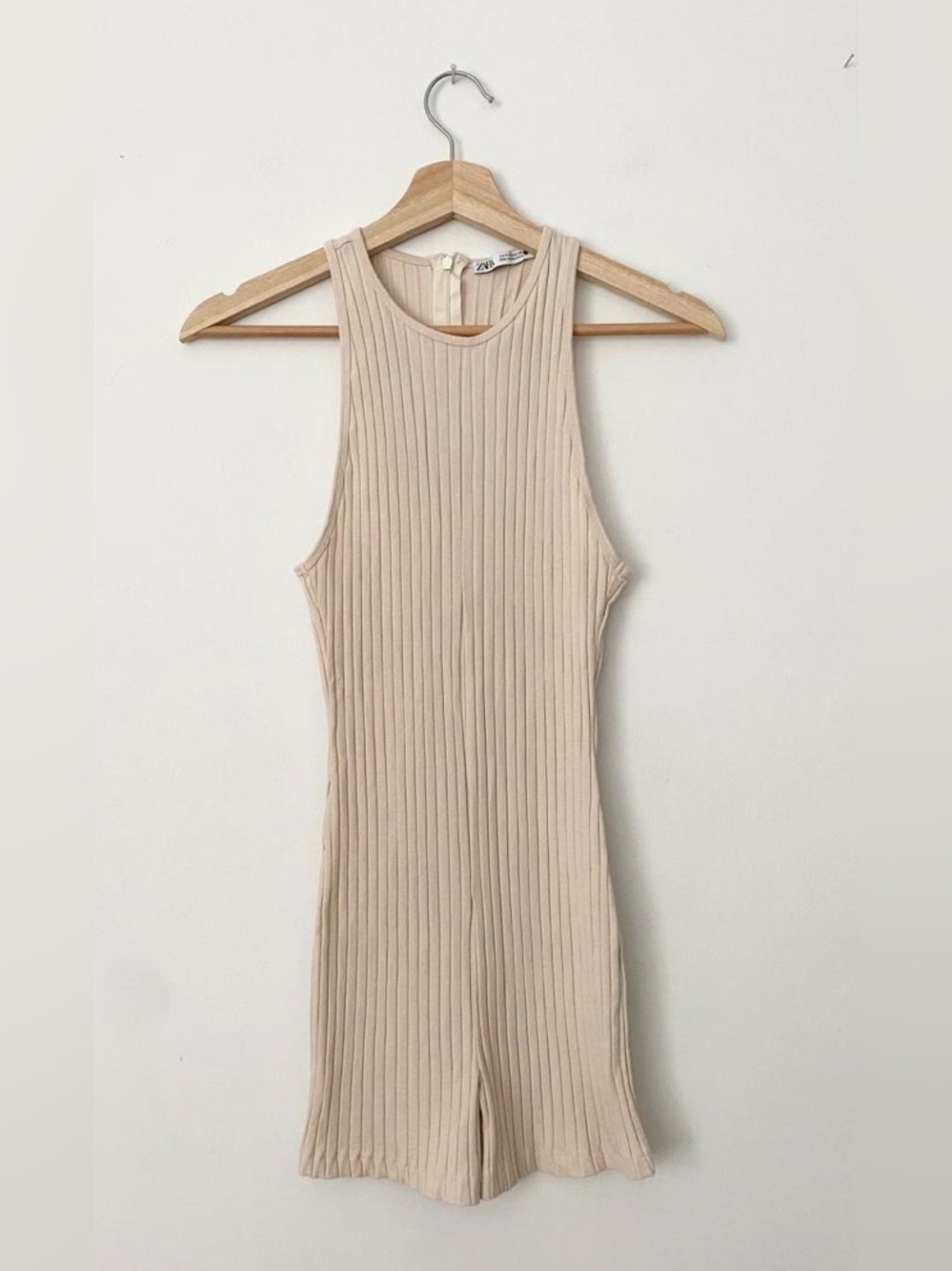 Zara cream ribbed body-con playsuit size M